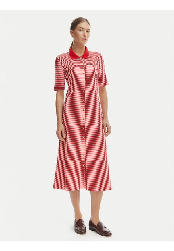 TOMMY HILFIGER - Tommy Hilfiger Sukienka codzienna WW0WW48776 Czerwony Regular Fit. Okazja: na co dzień. Kolor: czerwony. Materiał: bawełna. Typ sukienki: proste. Styl: casual