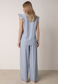 Born2be - Jasnoniebieski Komplet z Wiskozą Szerokie Spodnie i Bluzka z Kołnierzykiem Nautiviane. Kolekcja: plus size. Kolor: niebieski. Materiał: wiskoza. Wzór: gładki #3