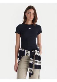Tommy Jeans T-Shirt Badge DW0DW17881 Granatowy Slim Fit. Kolor: niebieski. Materiał: bawełna