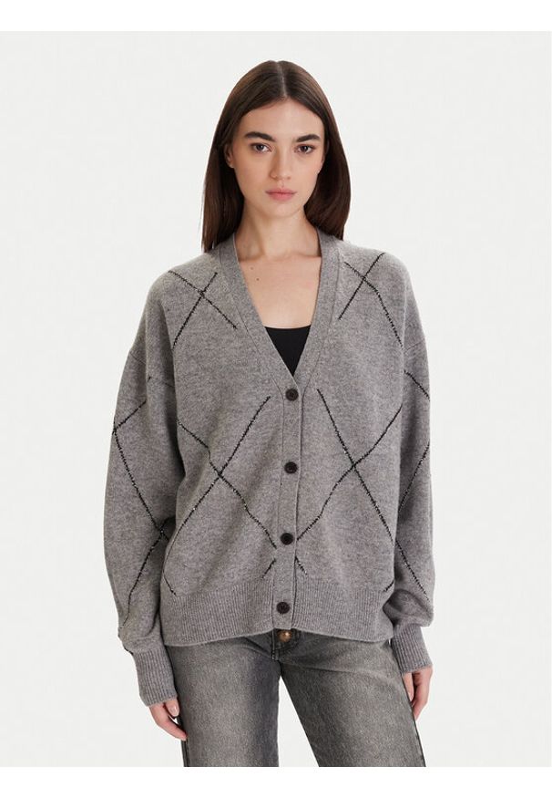 ViCOLO Kardigan 77070F Szary Regular Fit. Kolor: szary. Materiał: wełna
