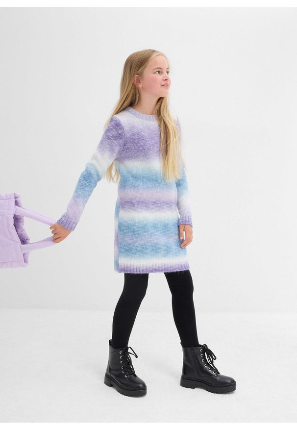 bonprix - Sukienka dzianinowa w cieniowanym kolorze. Kolor: fioletowy. Materiał: dzianina. Styl: elegancki