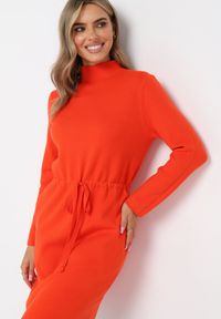 Born2be - Pomarańczowa Pudełkowa Sukienka Sweterkowa ze Ściągaczem Elenames. Kolor: pomarańczowy #3