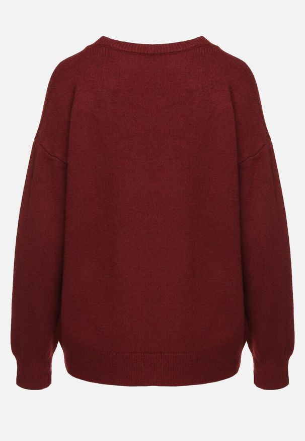 Born2be - Bordowy Sweter z Bawełną Oversize Yorate. Okazja: na co dzień. Typ kołnierza: dekolt w serek. Kolor: czerwony. Materiał: bawełna. Długość rękawa: długi rękaw. Długość: długie. Styl: elegancki, wizytowy, casual