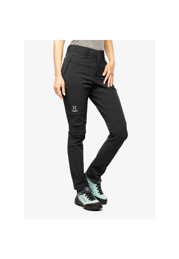 Haglöfs - Spodnie softshell damskie Haglofs Moran Softshell Slim Pant. Kolor: czarny. Materiał: softshell. Sezon: lato. Sport: turystyka piesza