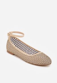 Born2be - Ciemnobeżowe Siateczkowe Balerinki z Wkładką ze Skóry Naturalnej Ozdobione Aplikacją Adriarissa. Okazja: na co dzień, na spotkanie biznesowe. Zapięcie: sprzączka. Kolor: beżowy. Materiał: skóra. Wzór: aplikacja. Sezon: lato. Styl: casual, biznesowy, elegancki #9