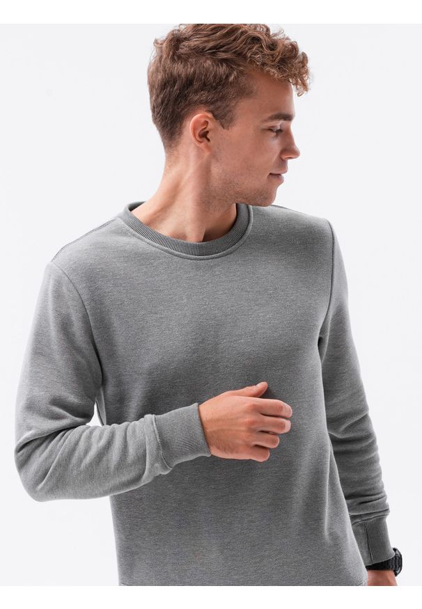 Ombre Clothing - Bluza męska bez kaptura B978 - szary melanż - XXL. Okazja: na co dzień. Typ kołnierza: bez kaptura. Kolor: szary. Materiał: poliester, materiał, bawełna. Wzór: melanż. Styl: klasyczny, casual