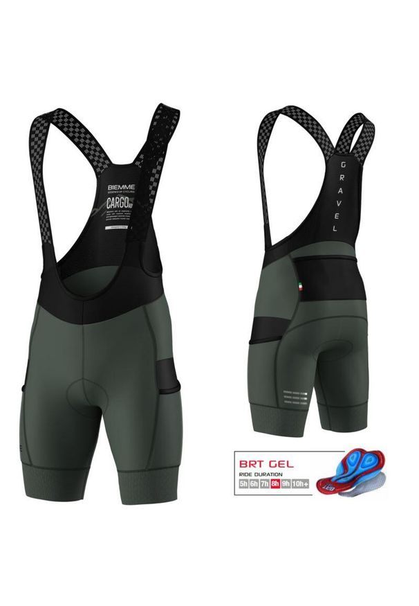 BIEMME - Spodenki rowerowe męskie Biemme Cargo Adventure 25 na szelkach. Kolor: zielony, czarny, wielokolorowy. Sport: kolarstwo