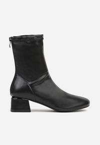 Renee - Czarne Eleganckie Botki VICES Skarpetkowe na Klocku z Metalicznym Zdobieniem Rivite. Okazja: na co dzień. Zapięcie: zamek. Kolor: czarny. Materiał: jeans, skóra. Wzór: aplikacja. Obcas: na obcasie. Styl: elegancki. Wysokość obcasa: średni #6