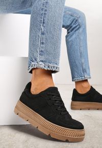 Born2be - Czarne Sneakersy na Grubej Podeszwie z Tłoczeniami Try to Forget. Okazja: na spacer, na co dzień. Kolor: czarny. Materiał: dzianina, jeans. Sport: turystyka piesza #6