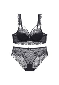 Intica - Zestaw bielizny koronkowej z figami regulowanymi Birga. Kolor: czarny. Materiał: koronka. Wzór: koronka #1