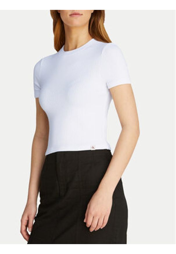 Calvin Klein Jeans T-Shirt J20J225239 Biały Slim Fit. Kolor: biały. Materiał: bawełna