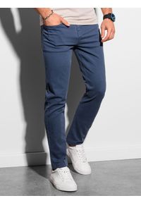 Ombre Clothing - Spodnie męskie chino P990 - niebieskie - M. Okazja: na co dzień. Kolor: niebieski. Materiał: bawełna, elastan. Styl: elegancki, casual, klasyczny