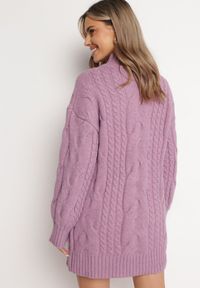 Born2be - Fioletowy Luźny Sweter w Warkoczykowy Splot Sentlia. Kolor: fioletowy. Wzór: ze splotem. Sezon: jesień, zima #3