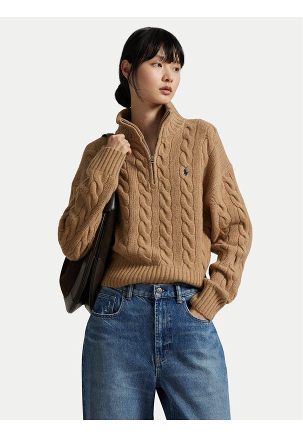 Polo Ralph Lauren Sweter 211972130002 Beżowy Relaxed Fit. Typ kołnierza: polo. Kolor: beżowy. Materiał: wełna