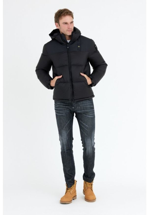 Blauer USA - BLAUER Czarna kurtka męska Cooper z logo na kapturze, Rozmiar 3XL. Kolor: czarny