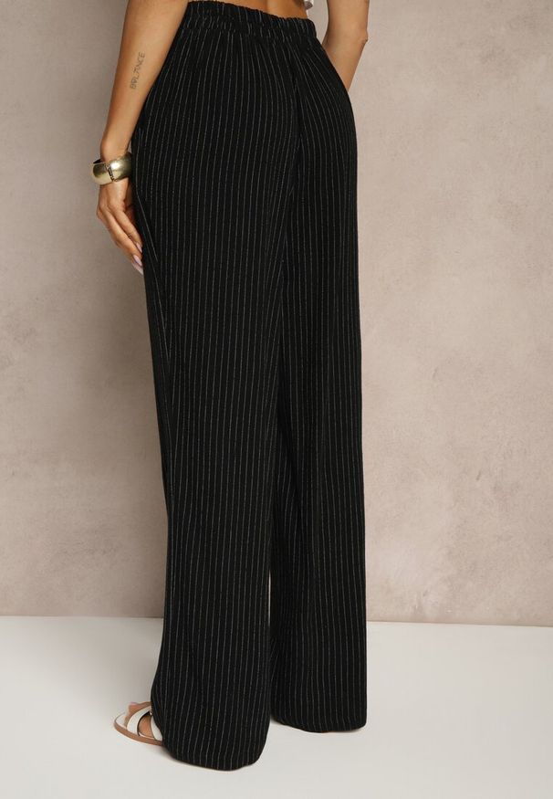 Renee - Czarne Szerokie Spodnie High Waist z Lnu i Bawełny Ivelpio. Okazja: na co dzień. Stan: podwyższony. Kolor: czarny. Materiał: bawełna, len. Styl: casual, elegancki, klasyczny