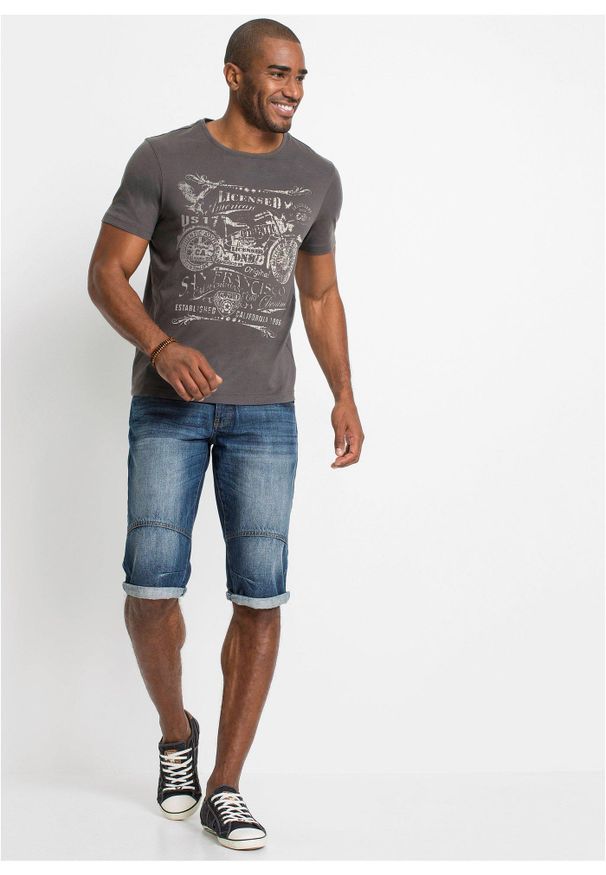 bonprix - T-shirt z czystej bawełny. Okazja: na co dzień. Kolor: szary. Materiał: bawełna. Wzór: nadruk. Styl: casual