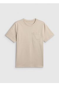 4f - 4F T-shirt regular gładki męski - beżowy S. Okazja: na co dzień. Kolor: beżowy. Materiał: bawełna, dzianina. Długość rękawa: krótki rękaw. Długość: krótkie. Wzór: gładki. Styl: casual #1