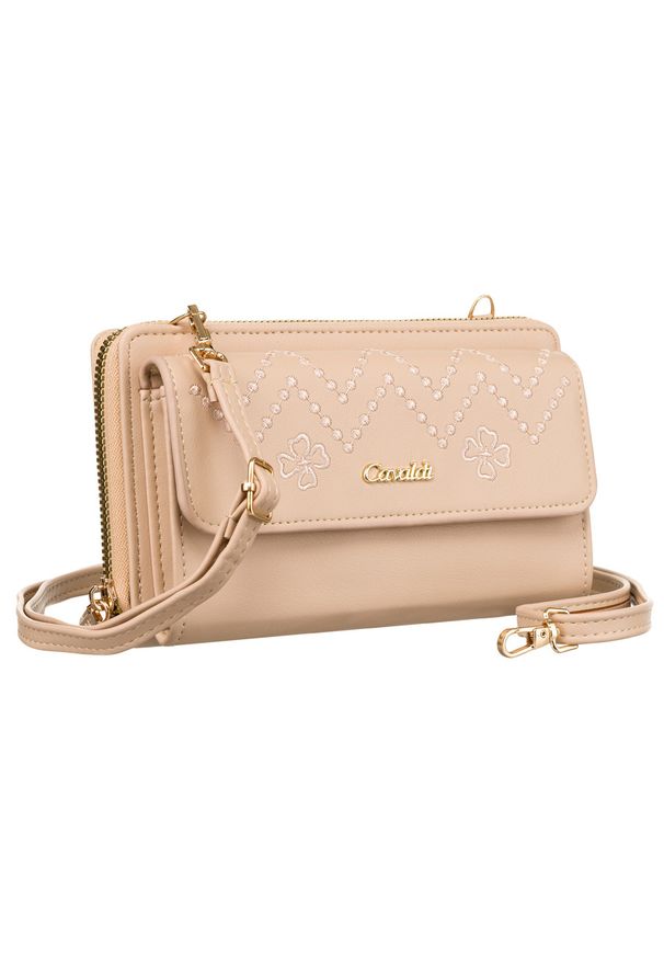 4U CAVALDI - Portfel listonoszka 2w1 Cavaldi PU M-13-8000 Beige beżowy. Kolor: beżowy. Materiał: skóra ekologiczna. Wzór: aplikacja, haft