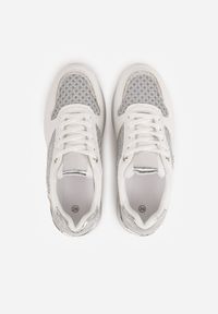 Born2be - Białe Sneakersy na Grubej Podeszwie z Siateczkowymi i Metalicznymi Wstawkamu Sewtira. Kolor: biały. Materiał: jeans #4