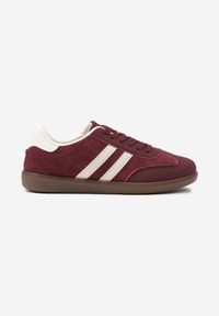 Born2be - Bordowe Sneakersy Ozdobione Paskami Nalierre. Okazja: na co dzień. Zapięcie: pasek. Kolor: czerwony. Materiał: jeans. Wzór: aplikacja #5
