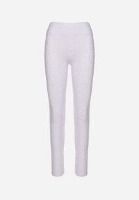 Born2be - Białe Legginsy Sportowe z Elastyczną Gumką i Tłoczonym Wzorem Ardisa. Okazja: na co dzień. Kolor: biały. Styl: sportowy #3