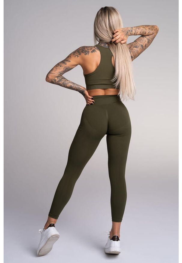 GYM GLAMOUR - Legginsy fitness damskie Gym Glamour push up. Kolor: zielony. Sport: fitness