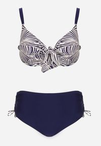 Born2be - Granatowe Bikini Biustonosz z Ozdobnym Wiązaniem i Figi ze Ściągaczami Miraleh. Kolor: niebieski #2