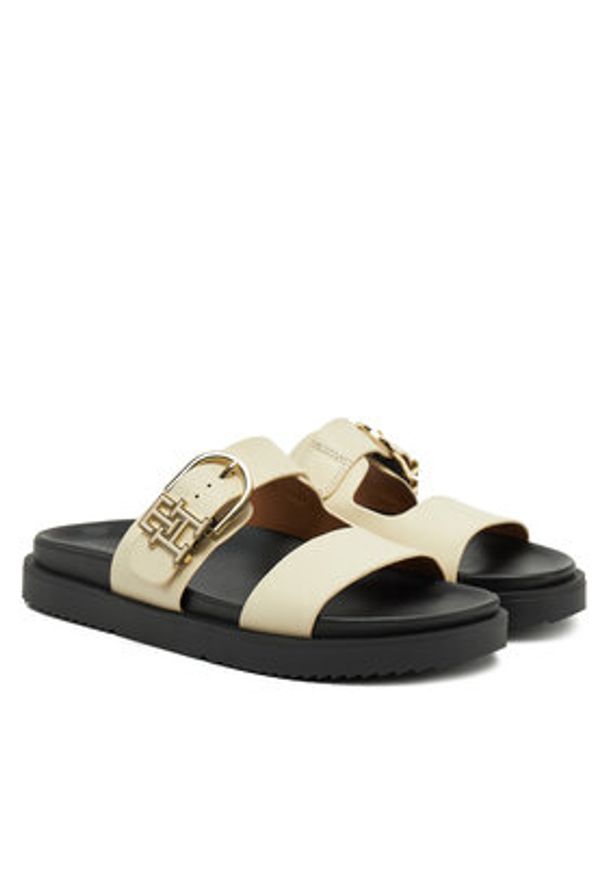 TOMMY HILFIGER - Tommy Hilfiger Klapki FW0FW08512 Écru. Materiał: skóra