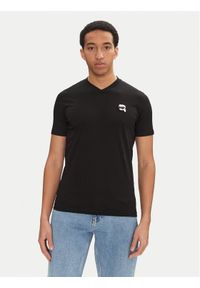 Karl Lagerfeld - KARL LAGERFELD T-Shirt 755021 552224 Czarny Regular Fit. Typ kołnierza: dekolt w karo. Kolor: czarny. Materiał: bawełna #1