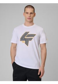 4f - 4F T-shirt regular z nadrukiem męski - biała S. Okazja: na co dzień. Kolor: biały. Materiał: materiał. Długość rękawa: krótki rękaw. Długość: krótkie. Wzór: nadruk. Styl: casual, klasyczny #1