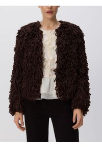 Reserved - Kardigan z frędzlami - brązowy. Kolor: brązowy. Materiał: dzianina #1