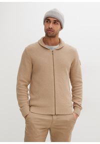 bonprix - Sweter rozpinany z bawełny z recyklingu. Kolor: beżowy. Materiał: bawełna #1
