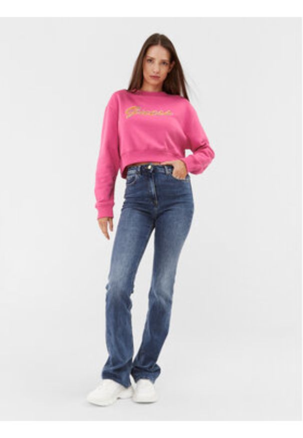 Guess Bluza W3BQ13 KB681 Różowy Regular Fit. Kolor: różowy. Materiał: syntetyk, bawełna