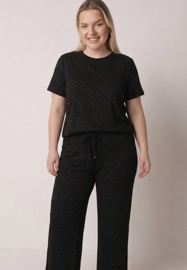 Born2be - Czarny Komplet Bawełniany o Fasonie Oversize T-shirt i Spodnie Azilane. Kolor: czarny. Materiał: bawełna