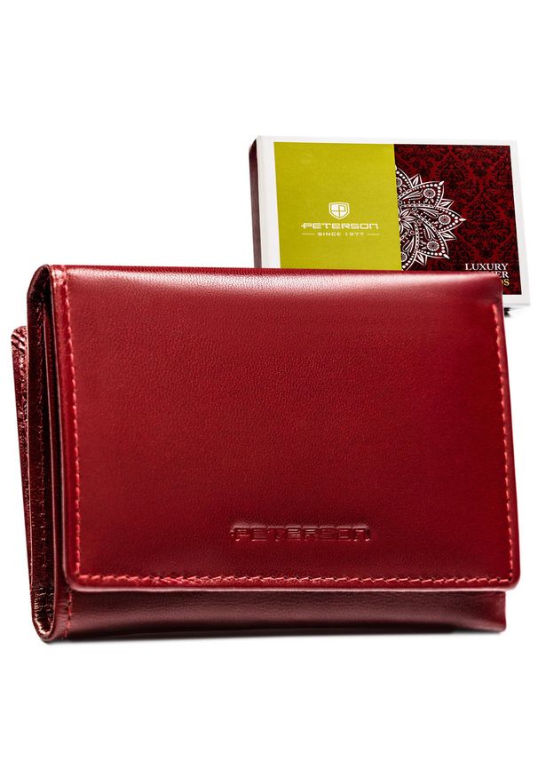 Mały, czerwony portfel damski ze skóry naturalnej z systemem RFID - Peterson. Kolor: czerwony. Materiał: skóra