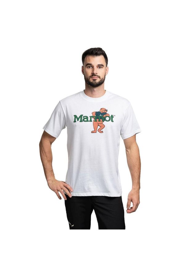 Marmot - Koszulka męska Leaning Marty Tee Ss. Kolor: różowy, biały, zielony, wielokolorowy. Sport: turystyka piesza