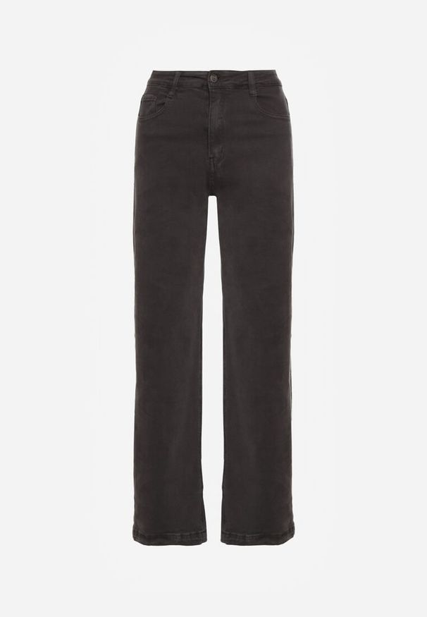 Renee - Ciemnoszare Jeansy High Waist z Szerokimi Nogawkami Vetimira. Okazja: na co dzień. Stan: podwyższony. Kolor: szary. Styl: casual