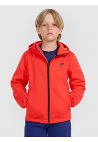 4f - 4F Kurtka softshell wiatroodporna membrana 5000 chłopięca - czerwona 158 (12-13 lat). Okazja: na co dzień. Typ kołnierza: kaptur. Kolor: czerwony. Materiał: softshell. Sezon: lato. Styl: casual, klasyczny #1