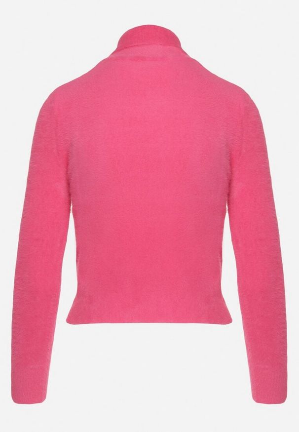 Born2be - Fuksjowy Zimowy Golf ze Ściągaczami Lariviel. Okazja: na co dzień. Typ kołnierza: golf. Kolor: różowy. Materiał: jeans. Sezon: zima. Styl: klasyczny, elegancki, casual
