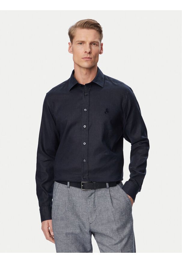 Karl Lagerfeld - KARL LAGERFELD Koszula 605084 562791 Granatowy Regular Fit. Typ kołnierza: dekolt w karo. Kolor: niebieski. Materiał: len