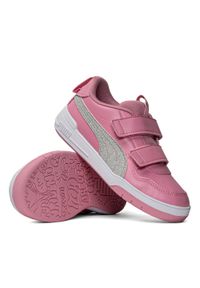 Sneakersy dziecięce różowe Puma Multiflex Glitz FS V PS 384885-02. Okazja: na co dzień. Zapięcie: rzepy. Kolor: różowy. Materiał: materiał, syntetyk. Szerokość cholewki: normalna