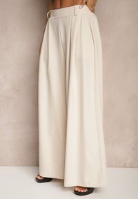 Renee - Beżowe Eleganckie Spodnie Palazzo z Szerokimi Nogawkami Adivisa. Stan: podwyższony. Kolor: beżowy. Styl: elegancki #3