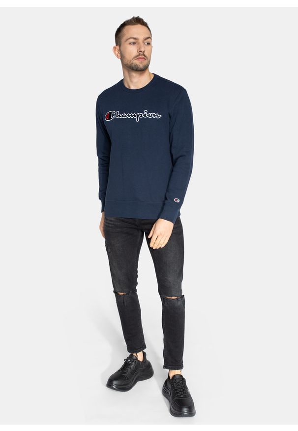 Bluza męska Champion Organic Cotton Blend Script Logo (216471-BS538). Kolor: niebieski. Materiał: materiał. Styl: elegancki, sportowy