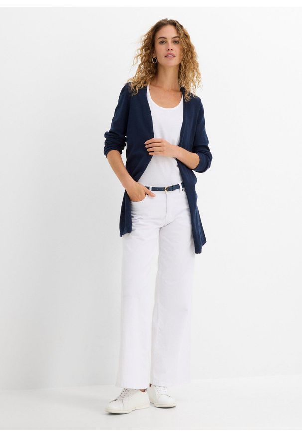 bonprix - Kardigan z czystej delikatnej bawełny slub. Kolor: niebieski. Materiał: bawełna