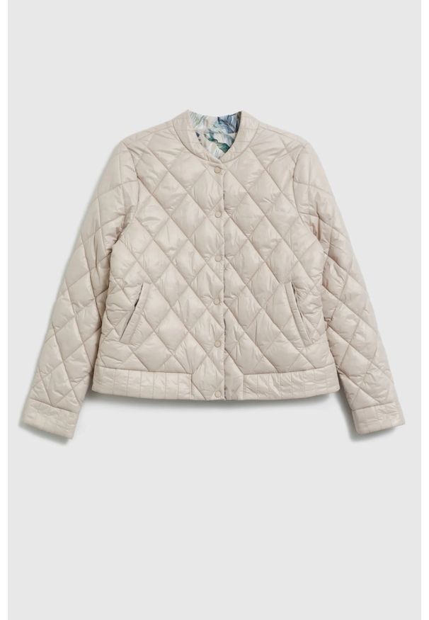 MOODO - Krótka pikowana kurtka beżowa. Kolor: beżowy. Materiał: poliester, poliamid. Długość: krótkie
