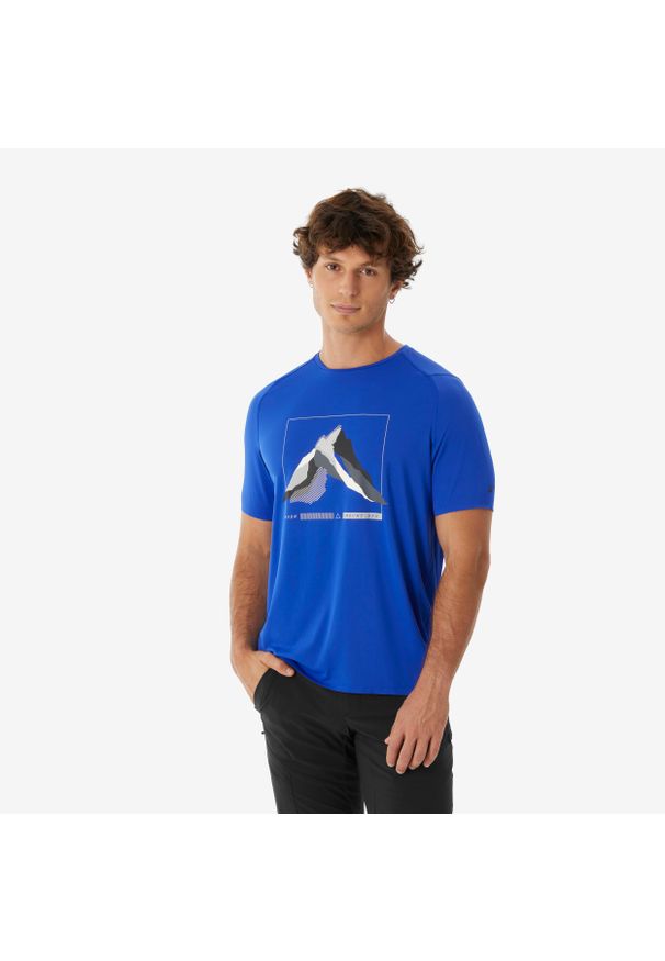 quechua - Koszulka turystyczna z krótkim rękawem męska Quechua MH500. Kolor: niebieski. Materiał: poliester, materiał. Długość rękawa: krótki rękaw. Długość: krótkie. Sport: turystyka piesza