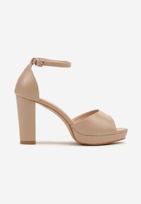Renee - Beżowe Sandały na Słupku i Platformie Nilarienna. Zapięcie: sprzączka. Kolor: beżowy. Obcas: na platformie. Styl: elegancki #6