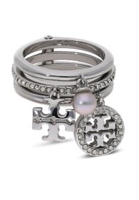 Tory Burch Pierścionek Miller Pave Charm Ring 76348 Srebrny. Materiał: srebrne. Kolor: srebrny #1