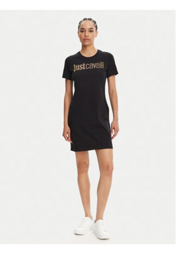 Just Cavalli Sukienka codzienna 78PAOE15 Czarny Regular Fit. Okazja: na co dzień. Kolor: czarny. Materiał: bawełna. Typ sukienki: proste. Styl: casual